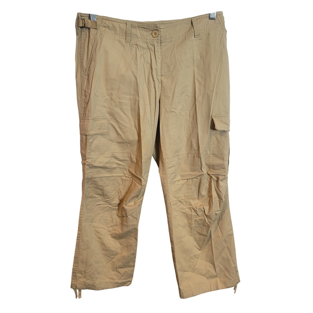 Garnet Hill Womens Tan Cotton Cargo Pants Utility Cropped Khaki Size 12 Y2K Boho